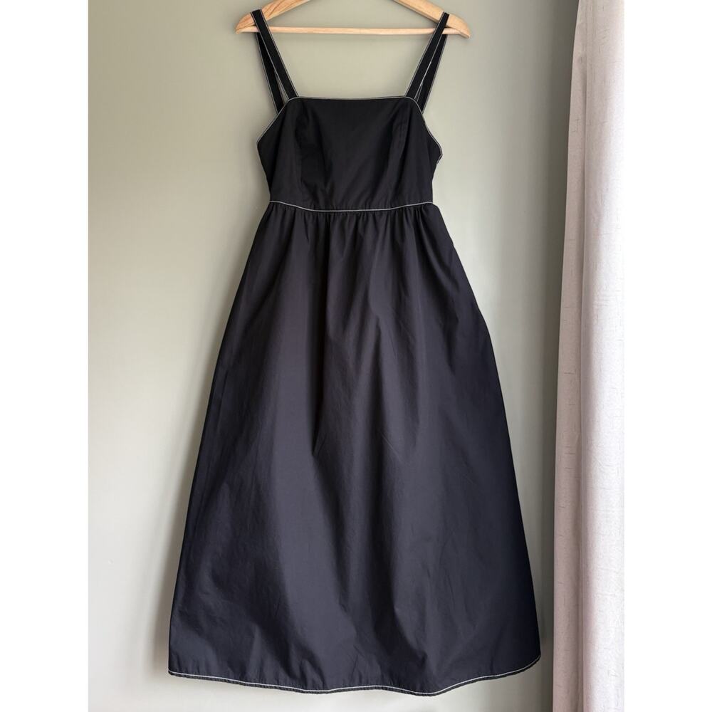 Zara Black Cotton Poplin Midi Dress Cut Out Tie Back Pockets Strappy Sundress S - Picture 2 of 14